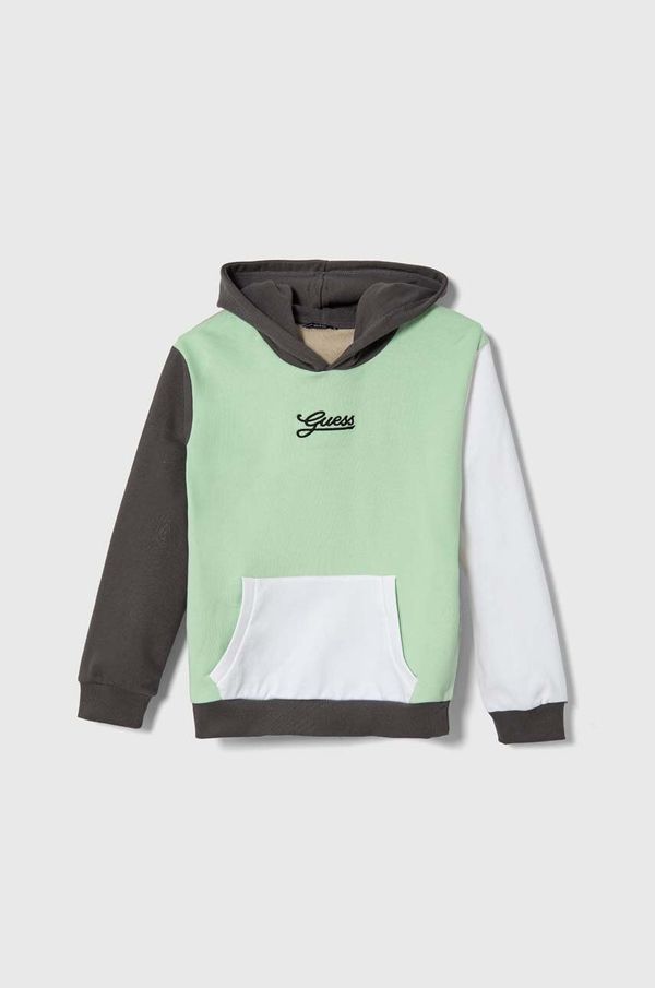 Guess Otroški bombažen pulover Guess zelena barva, s kapuco, L4YQ10 KA6R3