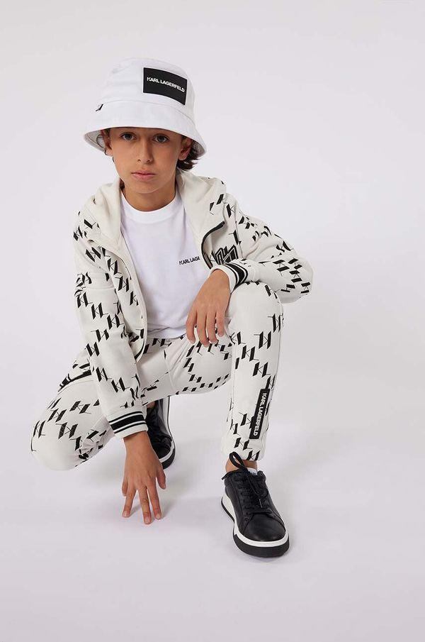 Karl Lagerfeld Otroški bombažen pulover Karl Lagerfeld bež barva, s kapuco
