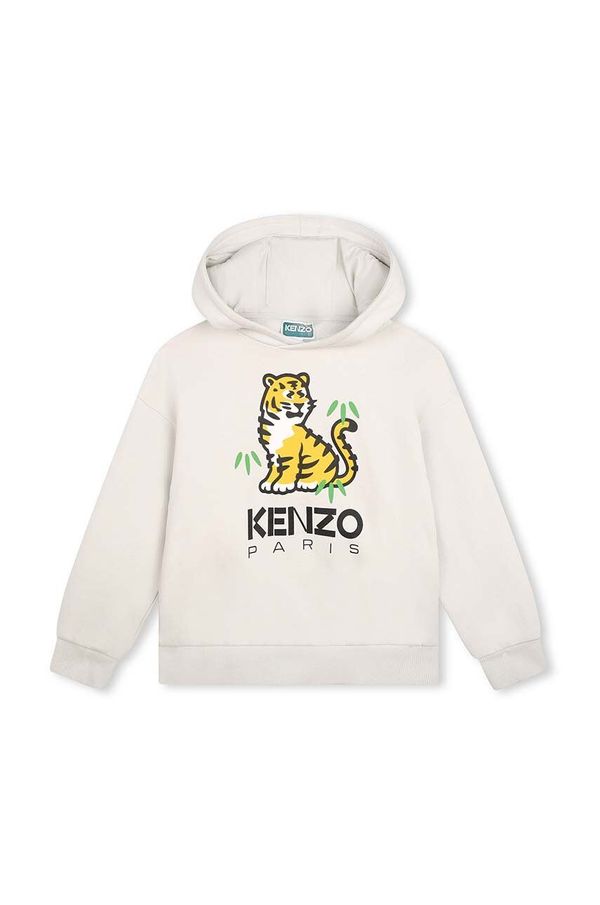 Kenzo kids Otroški bombažen pulover Kenzo Kids bež barva, s kapuco