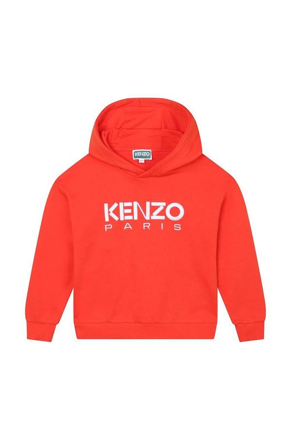 Kenzo kids Otroški bombažen pulover Kenzo Kids rdeča barva, s kapuco