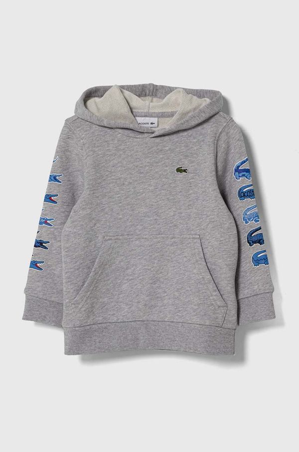 Lacoste Otroški bombažen pulover Lacoste siva barva, s kapuco