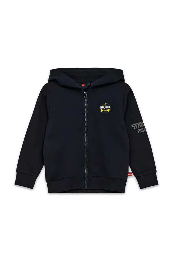 Lego Otroški bombažen pulover Lego LWSCOUT 609 črna barva, s kapuco, 12011284