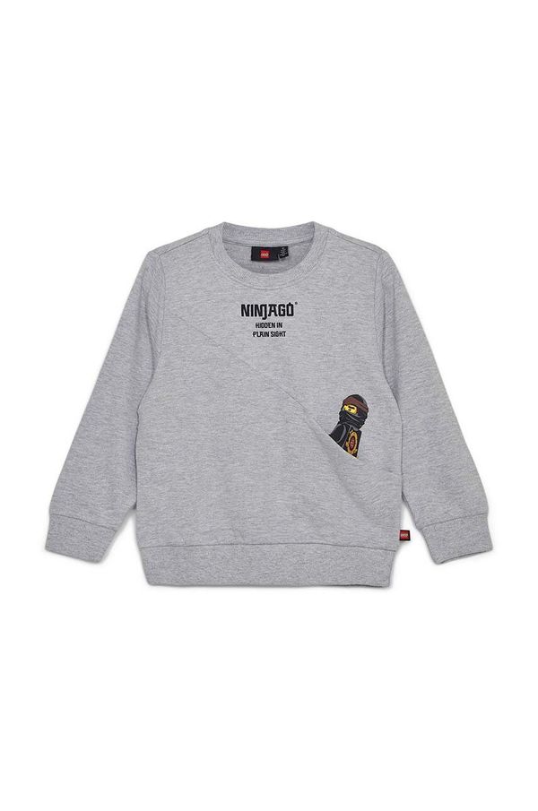 Lego Otroški bombažen pulover Lego siva barva