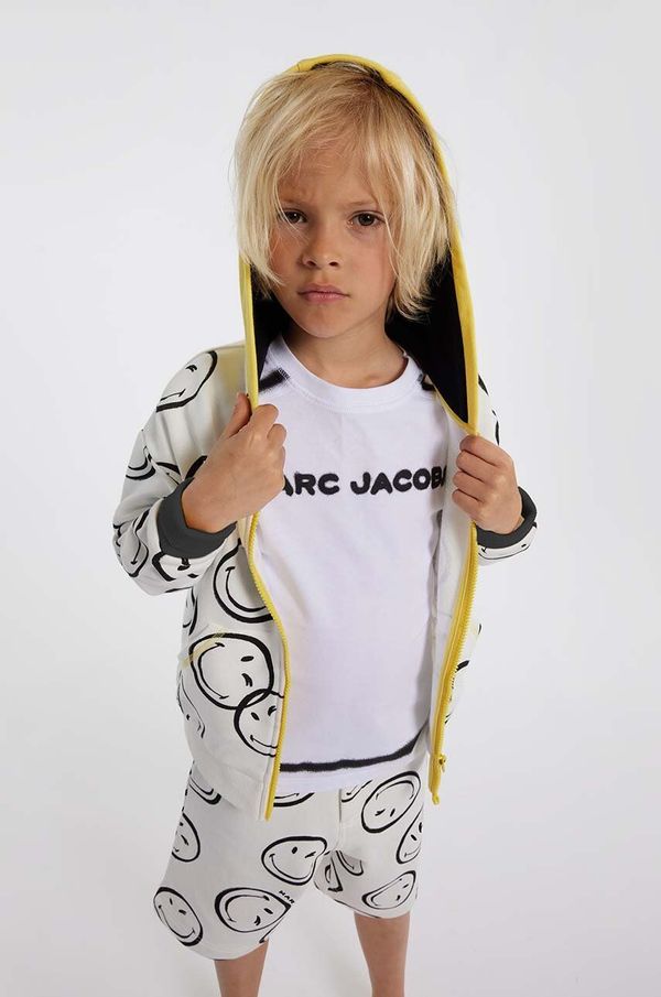 Marc Jacobs Otroški bombažen pulover Marc Jacobs bež barva, s kapuco