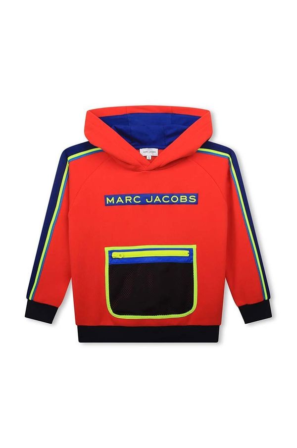 Marc Jacobs Otroški bombažen pulover Marc Jacobs rdeča barva, s kapuco
