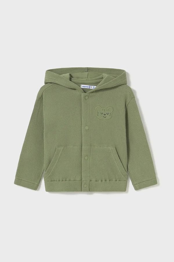 Mayoral Otroški bombažen pulover Mayoral zelena barva, s kapuco, 1472