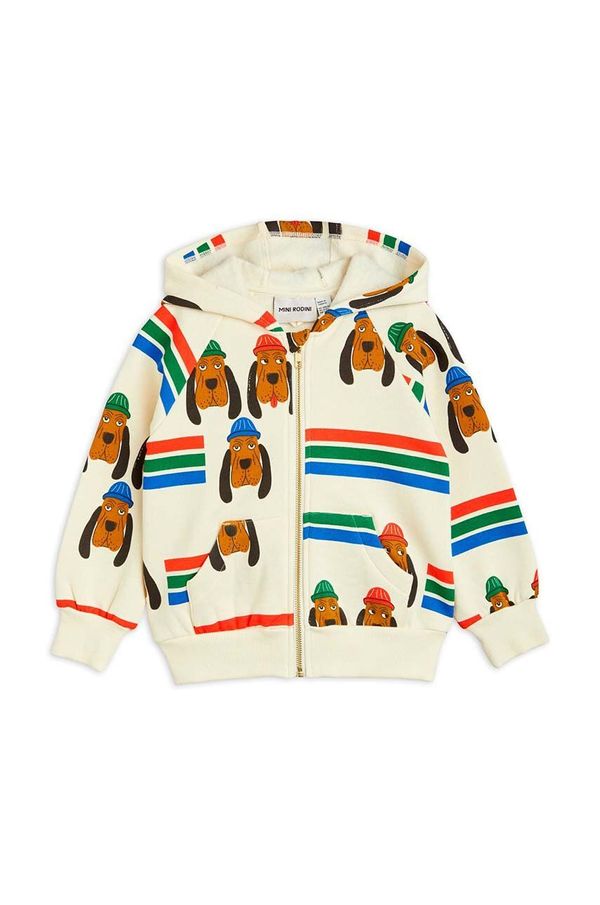 Mini Rodini Otroški bombažen pulover Mini Rodini bela barva, s kapuco
