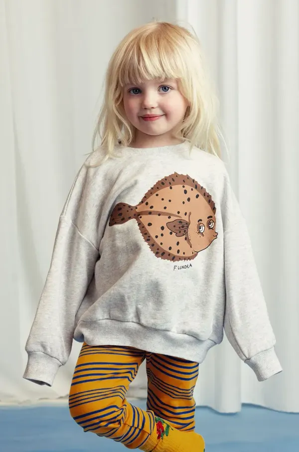 Mini Rodini Otroški bombažen pulover Mini Rodini Flundra siva barva, 2522012894