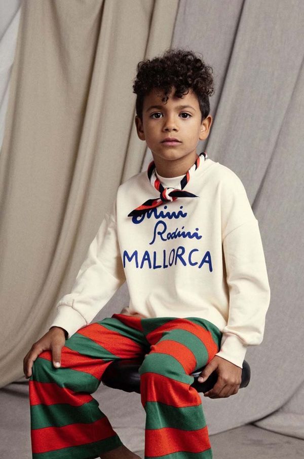 Mini Rodini Otroški bombažen pulover Mini Rodini Mallorca bež barva
