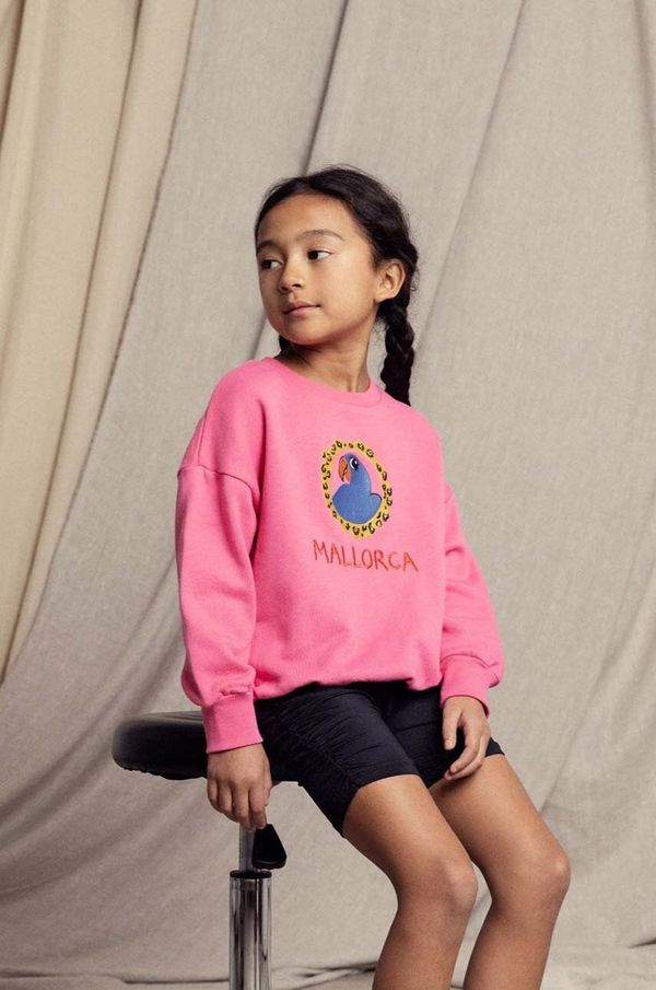 Mini Rodini Otroški bombažen pulover Mini Rodini Parrot roza barva