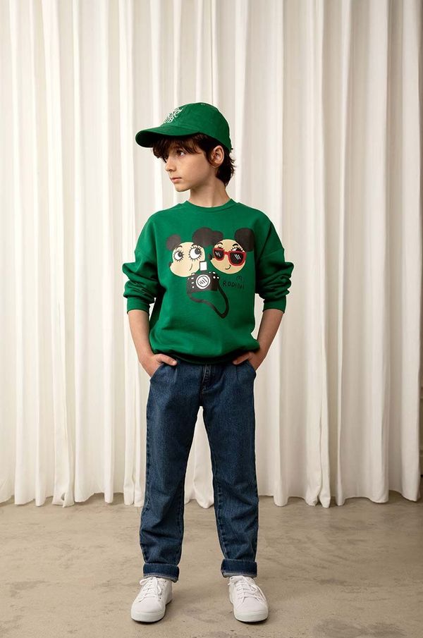 Mini Rodini Otroški bombažen pulover Mini Rodini zelena barva