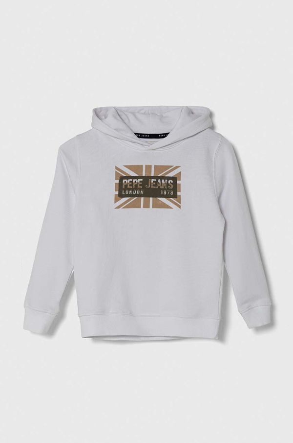 Pepe Jeans Otroški bombažen pulover Pepe Jeans BARNEY bela barva, s kapuco