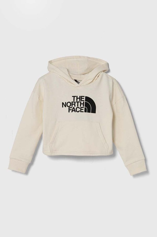 The North Face Otroški bombažen pulover The North Face DREW PEAK LIGHT HOODIE bež barva, s kapuco