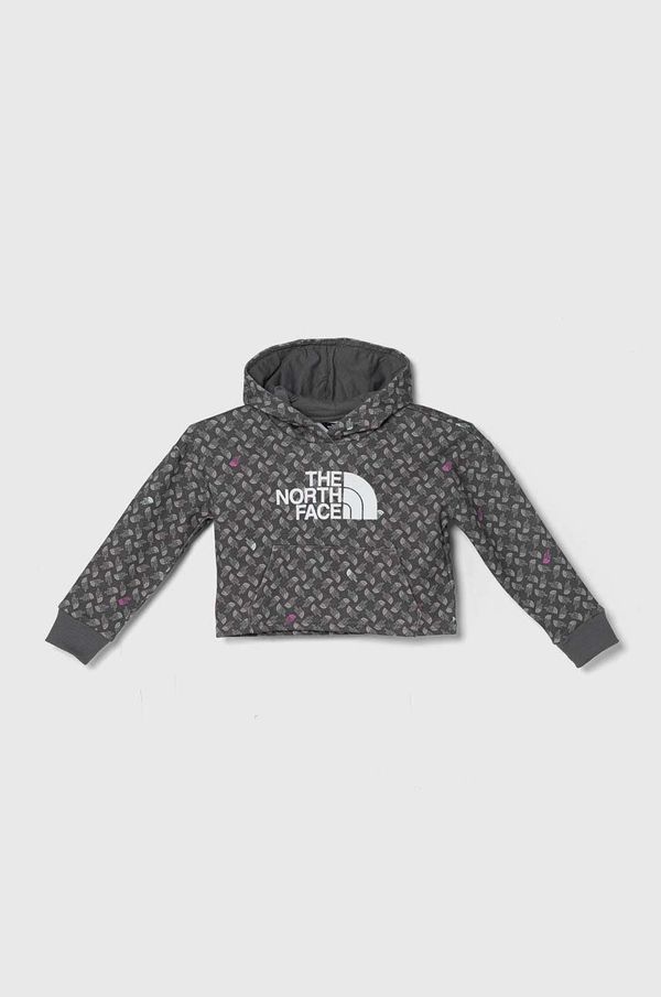 The North Face Otroški bombažen pulover The North Face DREW PEAK LIGHT HOODIE PRINT siva barva, s kapuco