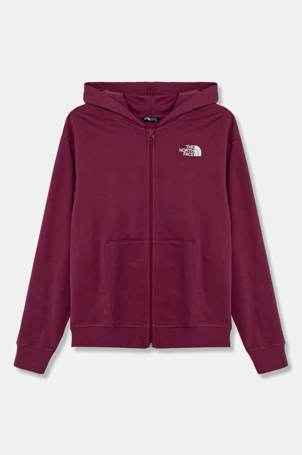 The North Face Otroški bombažen pulover The North Face FZ OVERSIZE LIGHT HOODIE vijolična barva, s kapuco, NF0A89HG6EO1