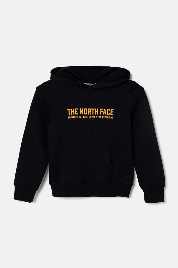 The North Face Otroški bombažen pulover The North Face VARSITGRAPHIC RELAXED HOODIE črna barva, s kapuco, NF0A89HBJK31