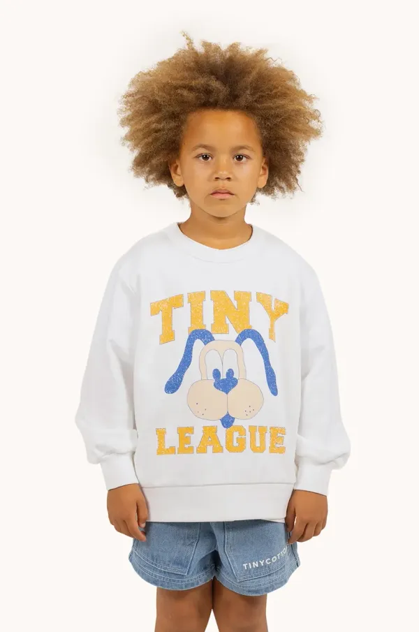 Tinycottons Otroški bombažen pulover Tinycottons TINY LEAGUE GRAPHIC SWEATSHIRT bež barva, SS25-102