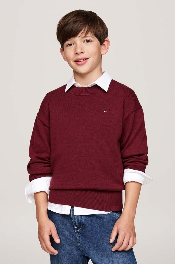 Tommy Hilfiger Otroški bombažen pulover Tommy Hilfiger bordo barva, KB0KB09466