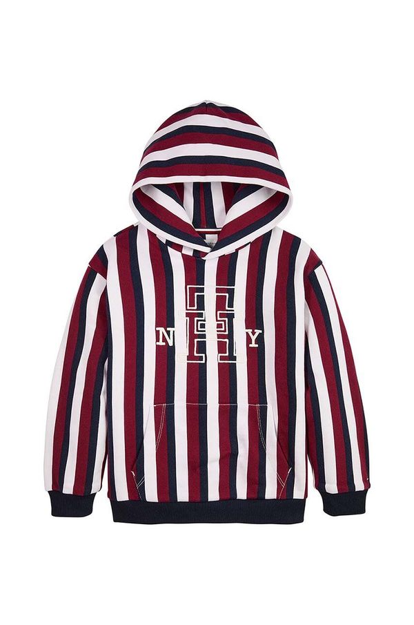 Tommy Hilfiger Otroški bombažen pulover Tommy Hilfiger bordo barva, s kapuco