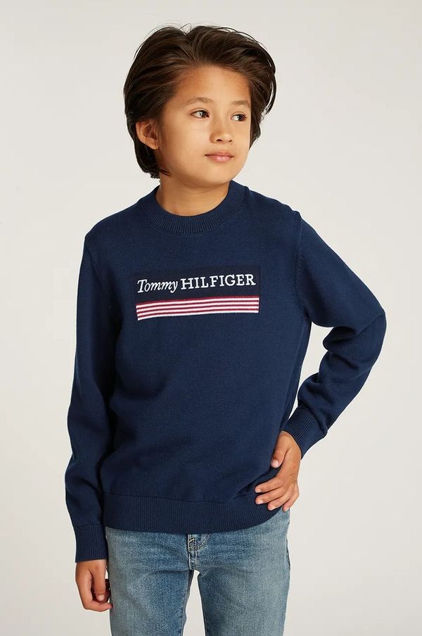 Tommy Hilfiger Otroški bombažen pulover Tommy Hilfiger mornarsko modra barva, KB0KB09344