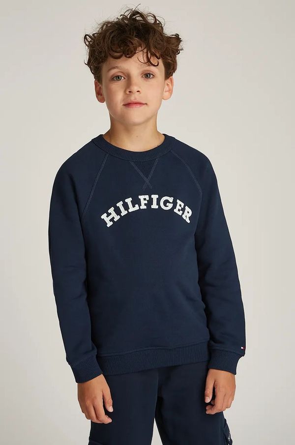 Tommy Hilfiger Otroški bombažen pulover Tommy Hilfiger mornarsko modra barva, KS0KS00626