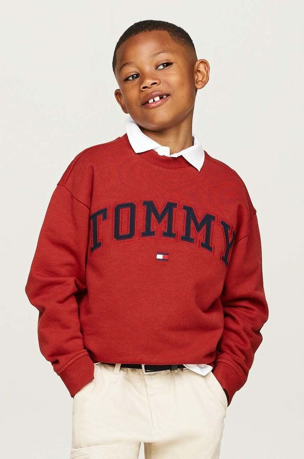 Tommy Hilfiger Otroški bombažen pulover Tommy Hilfiger rdeča barva, KB0KB09119