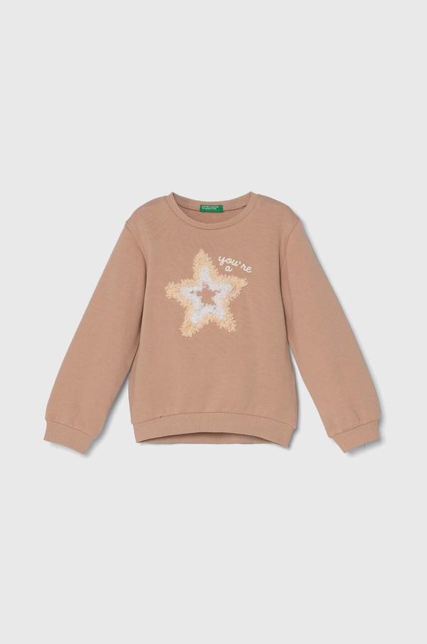 United Colors of Benetton Otroški bombažen pulover United Colors of Benetton bež barva