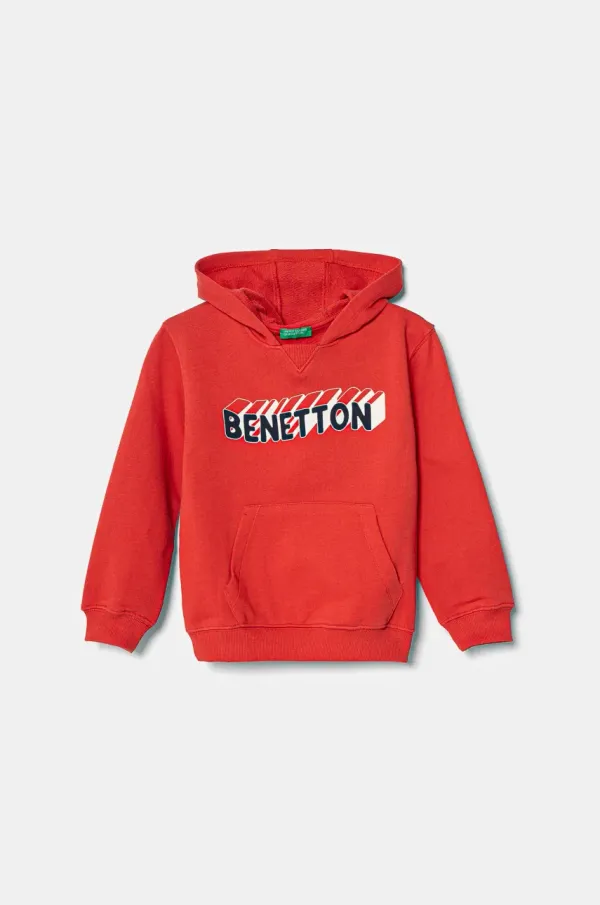 United Colors of Benetton Otroški bombažen pulover United Colors of Benetton bordo barva, s kapuco, 3J68G2011