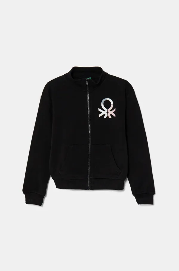 United Colors of Benetton Otroški bombažen pulover United Colors of Benetton črna barva, 3J68C504N