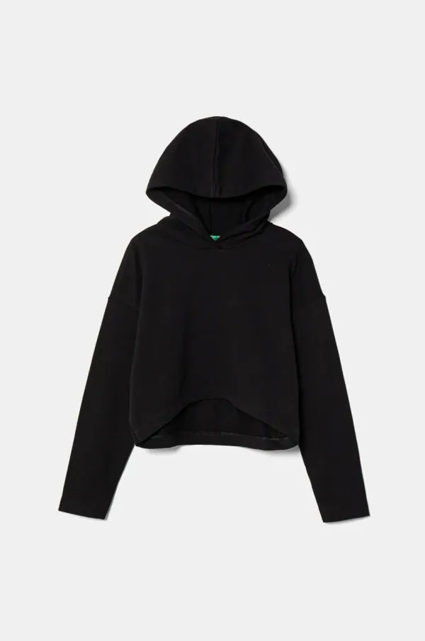 United Colors of Benetton Otroški bombažen pulover United Colors of Benetton črna barva, s kapuco, 3UNIC204L