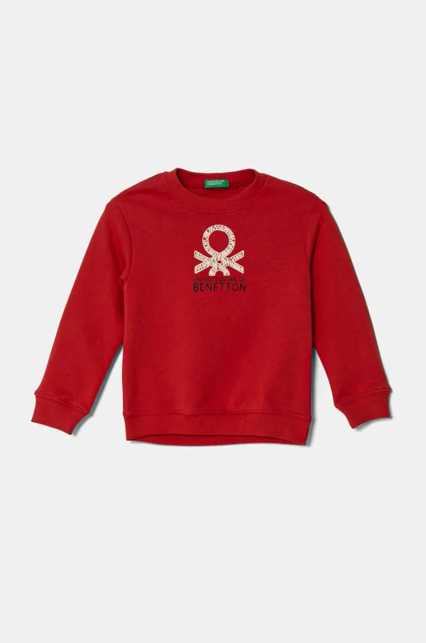 United Colors of Benetton Otroški bombažen pulover United Colors of Benetton rdeča barva, 3J70G10HW