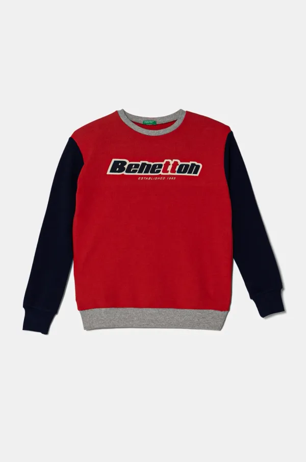 United Colors of Benetton Otroški bombažen pulover United Colors of Benetton rdeča barva, s kapuco, 3J68C10N2