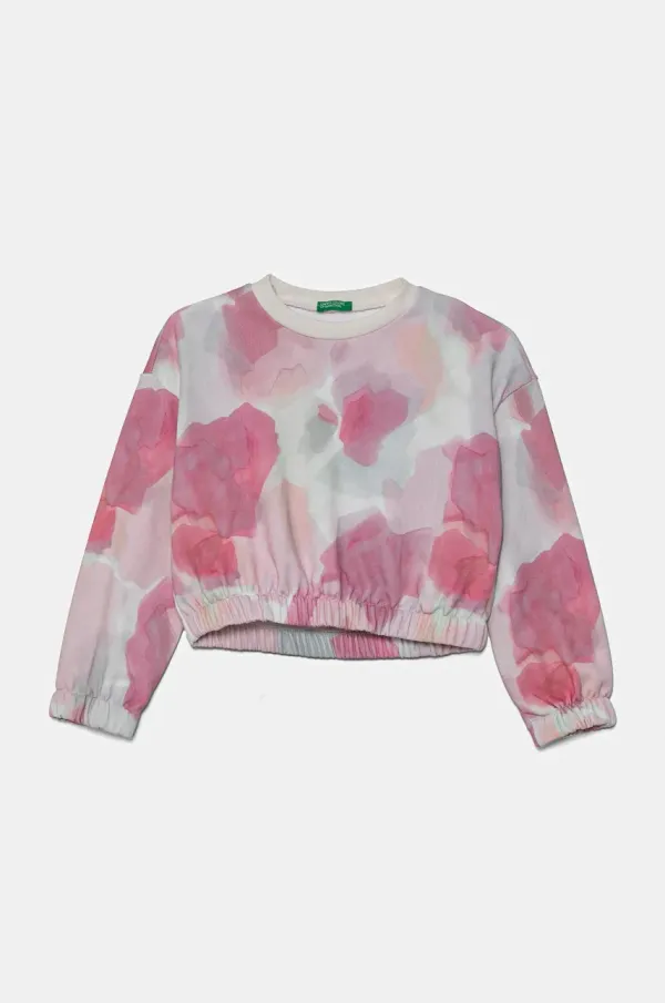 United Colors of Benetton Otroški bombažen pulover United Colors of Benetton roza barva, 35UJC10OB