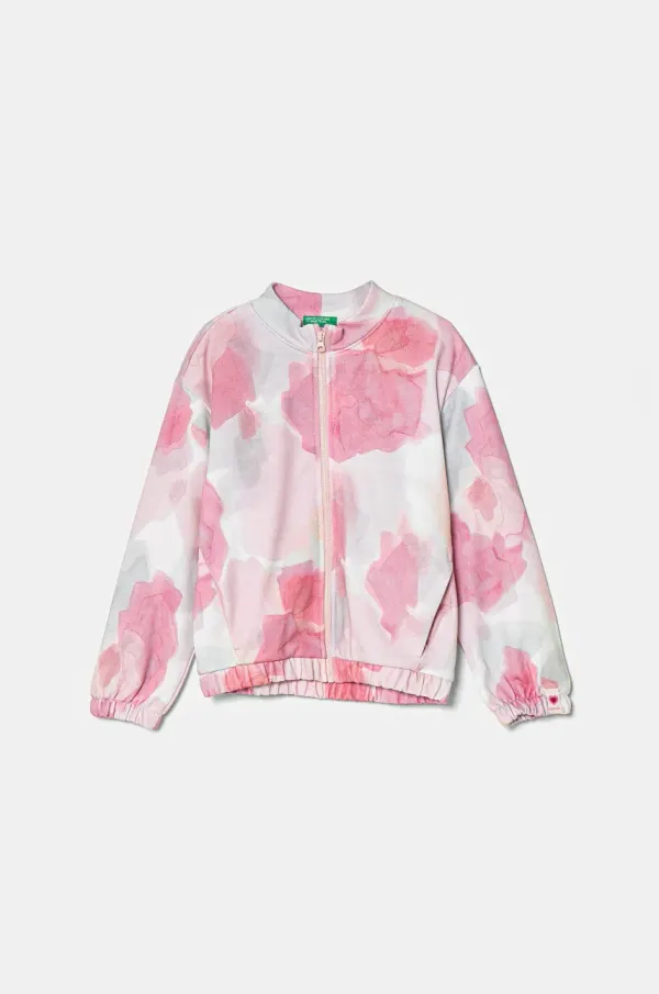 United Colors of Benetton Otroški bombažen pulover United Colors of Benetton roza barva, 35UJG503S