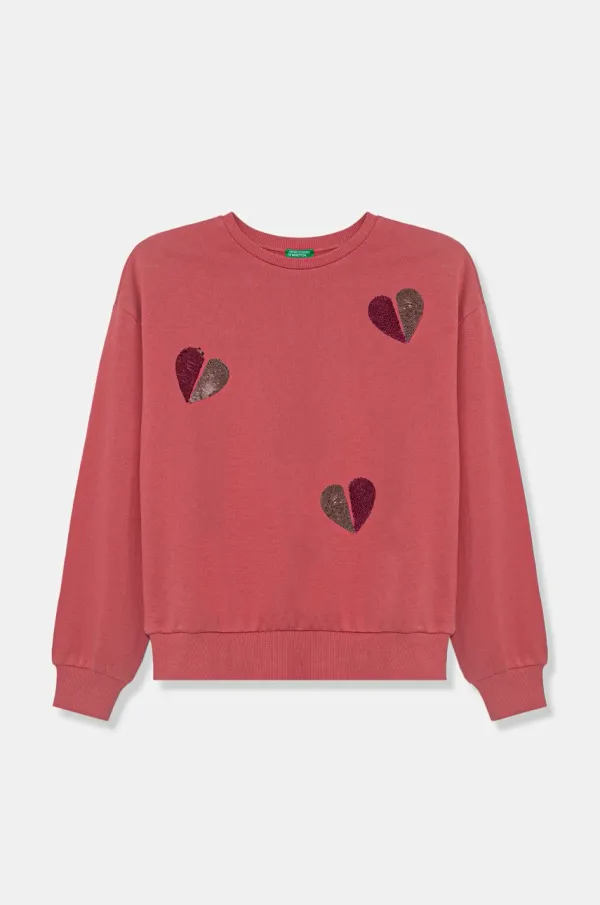 United Colors of Benetton Otroški bombažen pulover United Colors of Benetton roza barva, 3J68C10NX