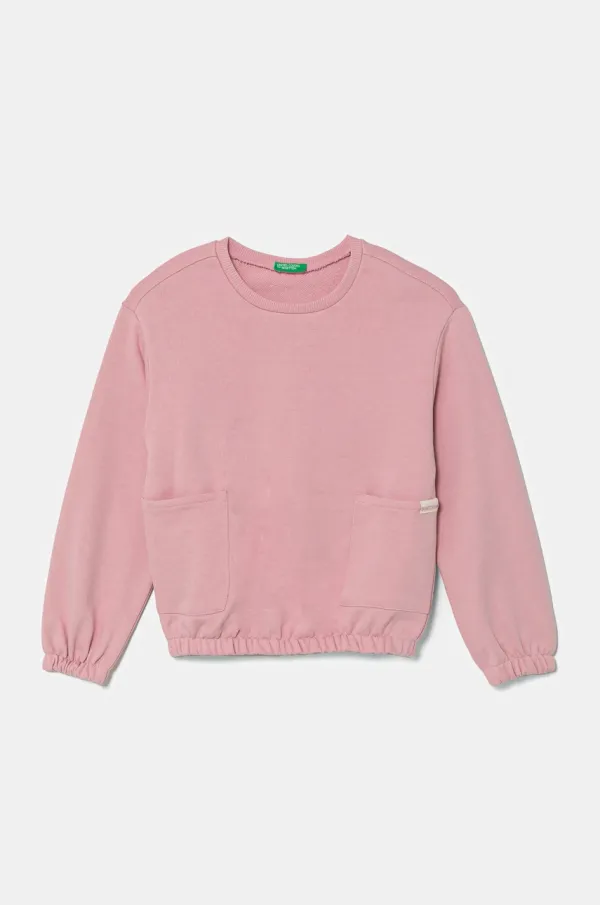 United Colors of Benetton Otroški bombažen pulover United Colors of Benetton roza barva, 3UNIG10IO