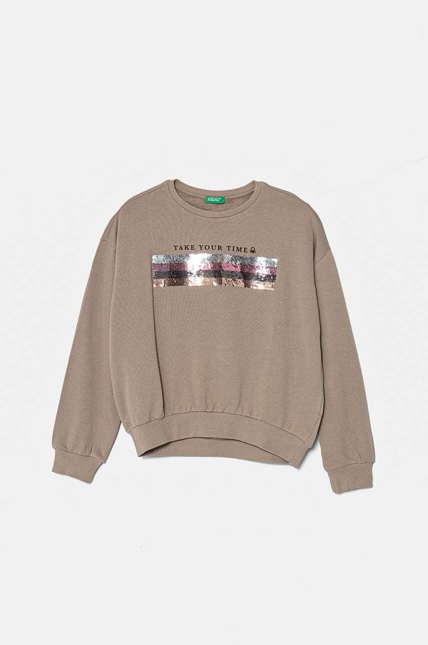 United Colors of Benetton Otroški bombažen pulover United Colors of Benetton siva barva, 3J68C10K0