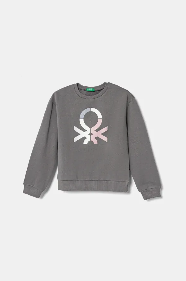 United Colors of Benetton Otroški bombažen pulover United Colors of Benetton siva barva, 3J68C10MX