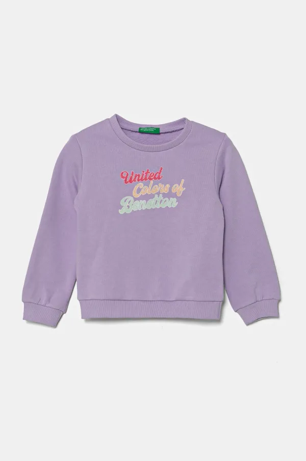 United Colors of Benetton Otroški bombažen pulover United Colors of Benetton vijolična barva, 3J70G10HX
