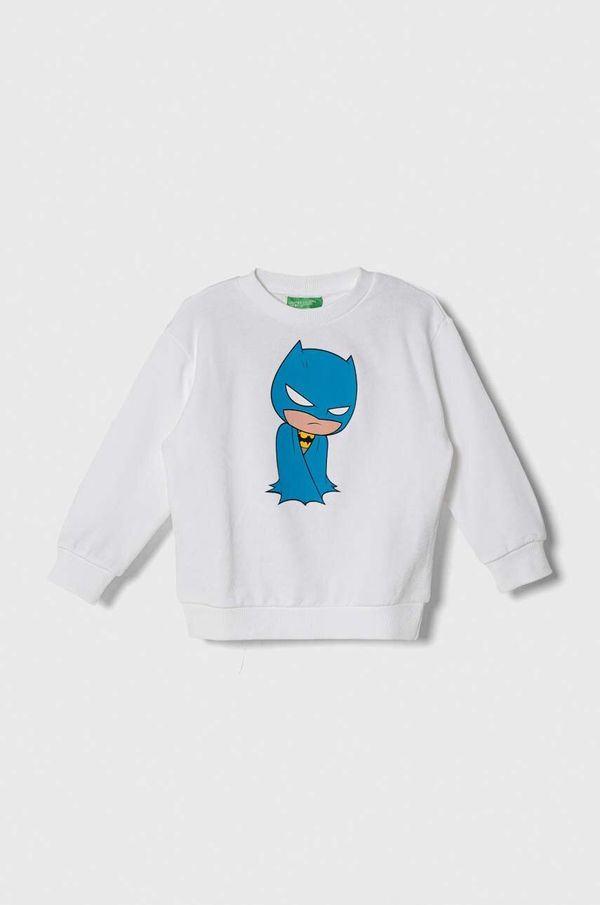 United Colors of Benetton Otroški bombažen pulover United Colors of Benetton x DC bela barva