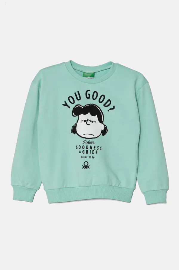 United Colors of Benetton Otroški bombažen pulover United Colors of Benetton zelena barva, 3UNIC10NF