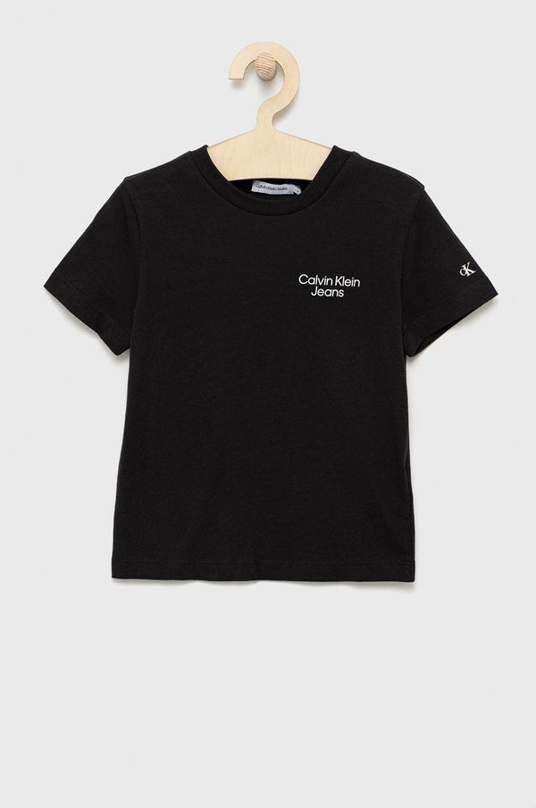 Calvin Klein Jeans Otroški bombažen t-shirt Calvin Klein Jeans črna barva