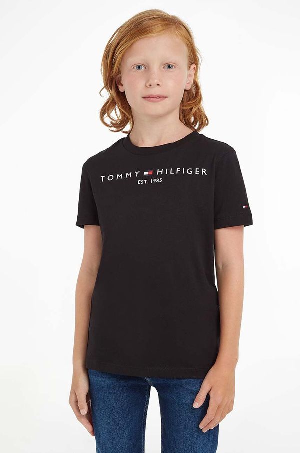 Tommy Hilfiger Otroški bombažen t-shirt Tommy Hilfiger črna barva
