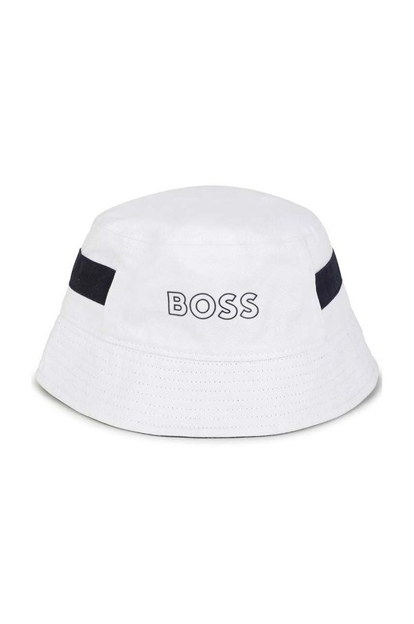 Boss Otroški bombažni klobuk BOSS bela barva