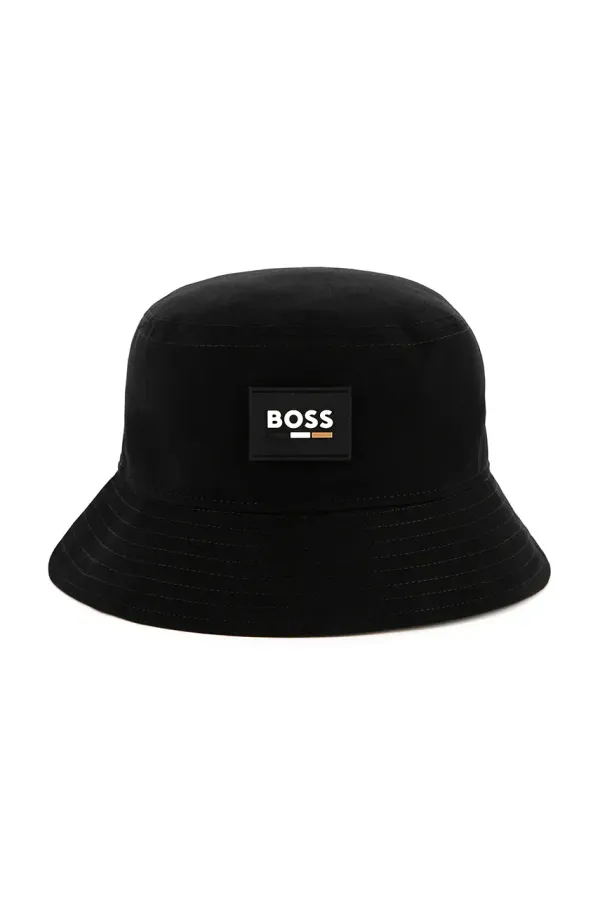 BOSS Otroški bombažni klobuk BOSS črna barva, J51690