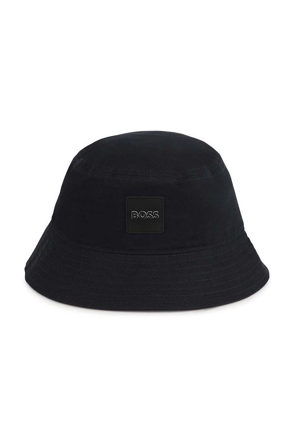 Boss Otroški bombažni klobuk BOSS črna barva
