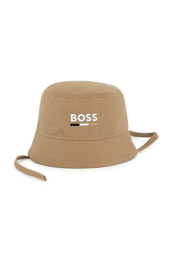 BOSS Otroški bombažni klobuk BOSS rjava barva, J52240
