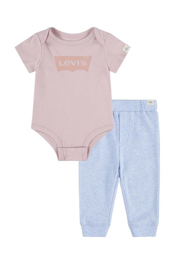 Levi's Otroški bombažni komplet Levi's LVN BATWING BODYSUIT SET oranžna barva