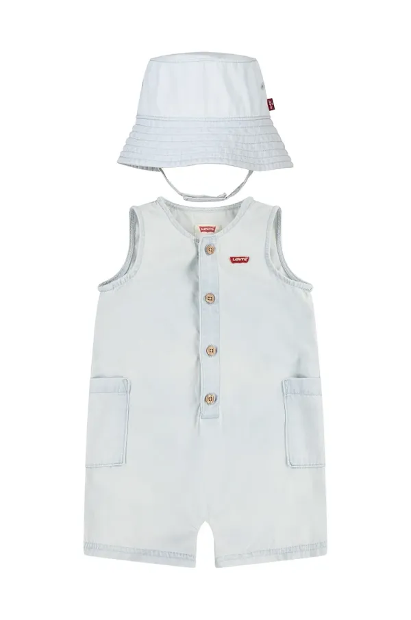 Levi's Otroški bombažni romper Levi's LVB DENIM ROMPER & BUCKET HAT
