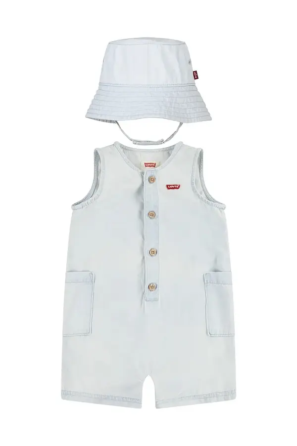 Levi's Otroški bombažni romper Levi's LVB DENIM ROMPER & BUCKET HAT